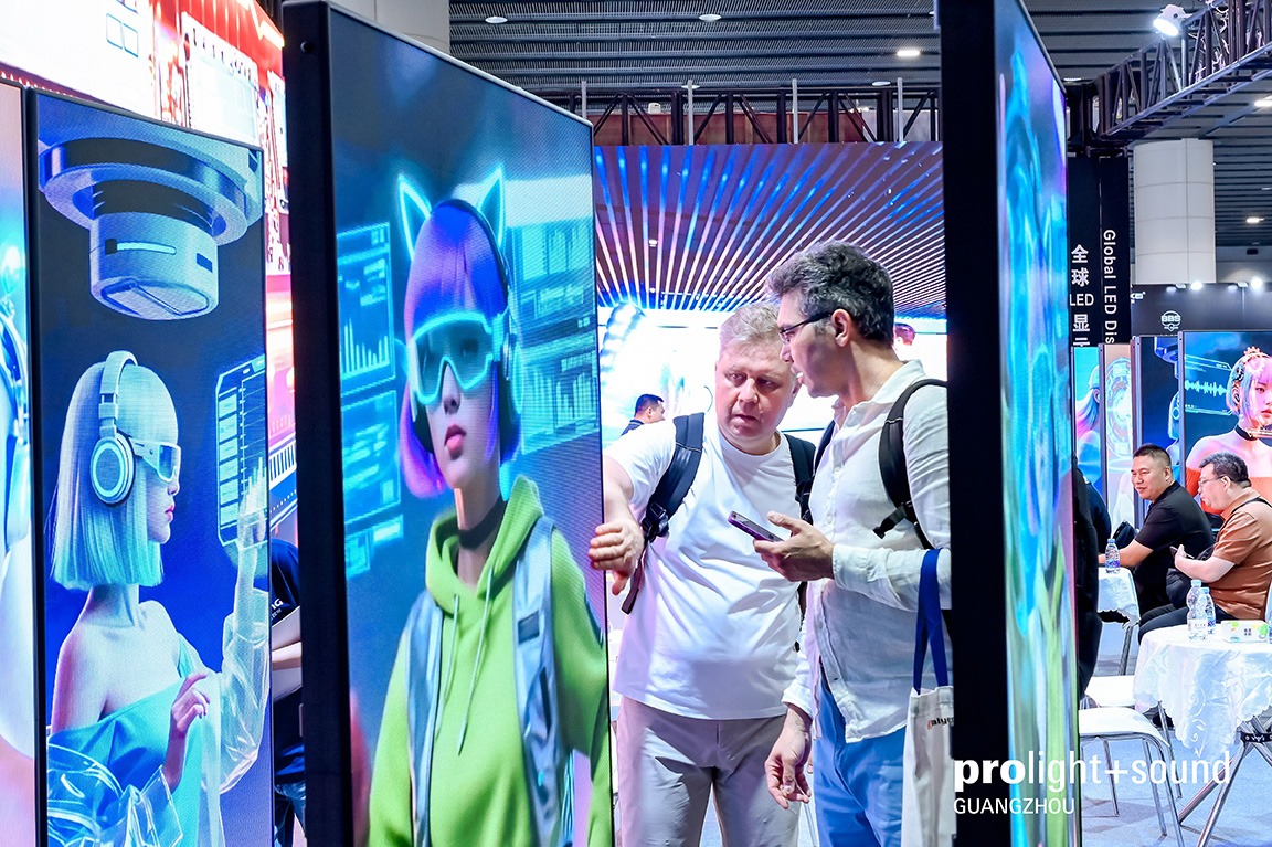 Exhibition stand featuring LED walls, a light show and large crowds at PLS Guangzhou
