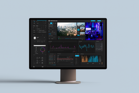Monitor mit Livestream-Dashboard und Analyse-Tools wie OBS und Streamlabs für professionelle Live-Übertragungen