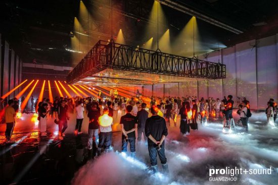 Light show with an audience, fog and trusses at Prolight + Sound Guangzhou