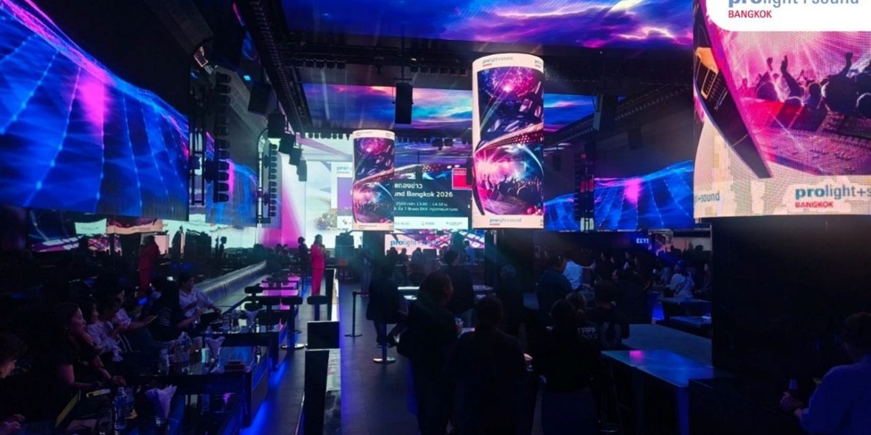 Prolight + Sound Bangkok 2026 Press Conference Stage area with large LED screens and guests