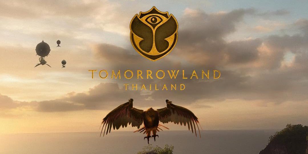 Tomorrowland Thailand image featuring a bird above a coastal landscape and logo